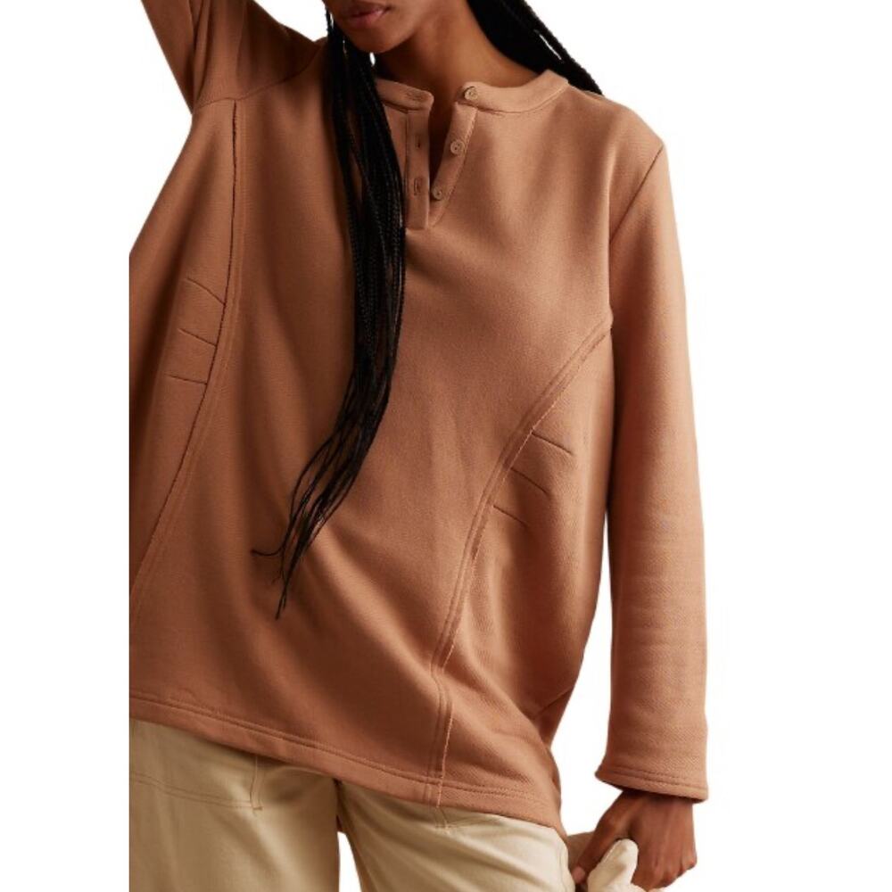 Free People FP Beach 100% Cotton Stef Tunic Henley Sweatshirt Size XS